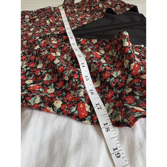 Lulus Boho Floral Faux Wrap Dress S Black/Red Flutter Sleeve Party Date Night - Picture 7 of 9